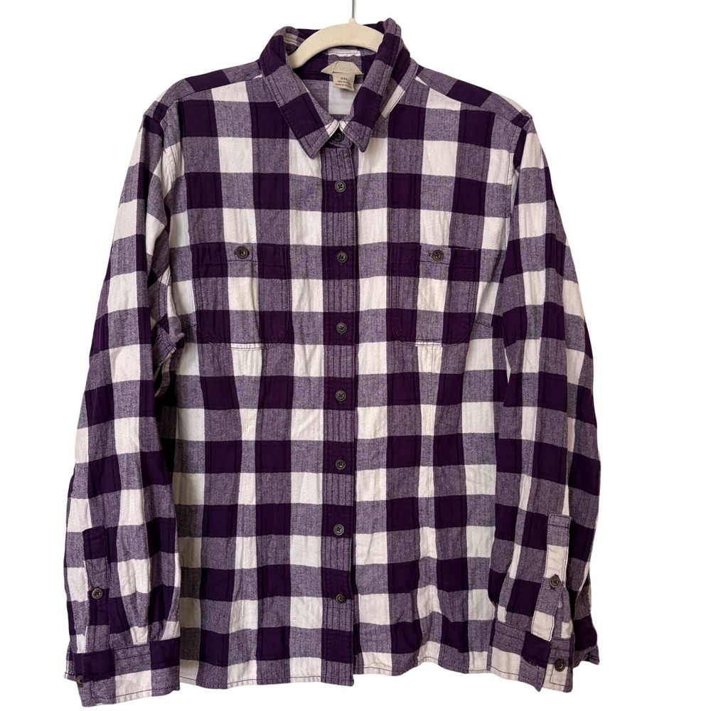 Duluth Trading Womens 2XL Flannel Shirt Purple White Plaid Cotton Ranch Outdoors